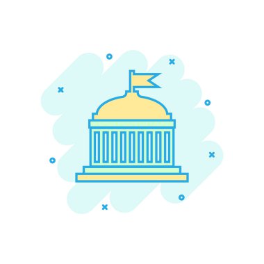 Çizgi roman tarzında bir banka binası ikonu. Hükümet mimarisi vektör karikatür çizimi resim grafiği. Müzenin dış iş konsepti sıçrama etkisi.