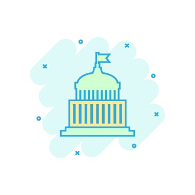 Çizgi roman tarzında bir banka binası ikonu. Hükümet mimarisi vektör karikatür çizimi resim grafiği. Müzenin dış iş konsepti sıçrama etkisi.