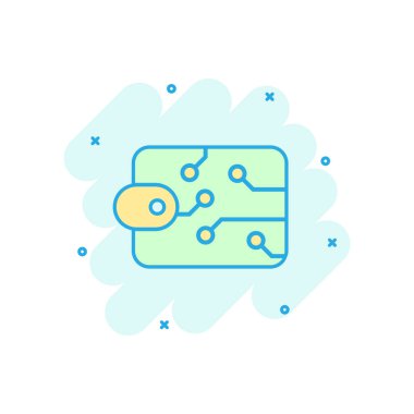 Çizgi roman tarzında dijital cüzdan simgesi. Kripto çanta vektör karikatür resimli resim. Çevrimiçi finans, e-ticaret iş konsepti sıçrama etkisi.