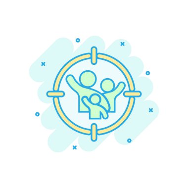 Hedef kitle ikonu komik bir şekilde. Çizgi film resimli resim çizimi yapan insanlara odaklan. İnsan kaynakları iş konsepti sıçrama etkisi.