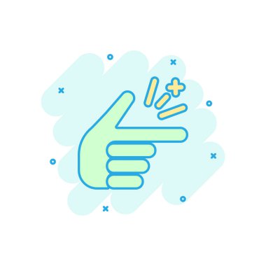 Çizgi roman tarzında parmak şıklatma simgesi. Parmak ifadesi vektör çizim resimtogramı. Hızlı jest iş konsepti sıçrama efekti.