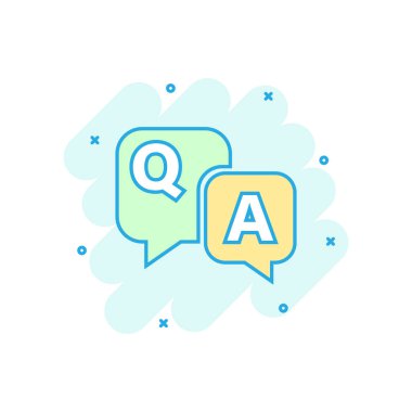 Çizgi roman tarzında soru ve cevap simgesi. Konuşma balonu vektör karikatür resimli çizimi tartışması. Soru, cevap iş konsepti sıçrama etkisi.