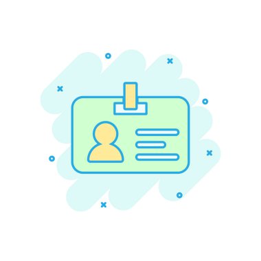 Çizgi roman tarzında kimlik kartı simgesi. Kimlik kartı vektör karikatür resimli resim. Erişim kartı sahipleri iş konsepti sıçrama etkisi.