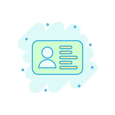 Çizgi roman tarzında kimlik kartı simgesi. Kimlik kartı vektör karikatür resimli resim. Erişim kartı sahipleri iş konsepti sıçrama etkisi.