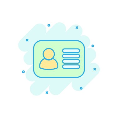 Çizgi roman tarzında kimlik kartı simgesi. Kimlik kartı vektör karikatür resimli resim. Erişim kartı sahipleri iş konsepti sıçrama etkisi.