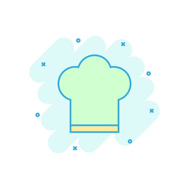 Çizgi roman tarzında şef şapkası ikonu. Cooker cap vektör karikatür çizim resimtogramı. Şef Restoran İş Konsepti Sıçrama etkisi.