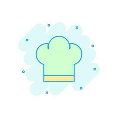 Çizgi roman tarzında şef şapkası ikonu. Cooker cap vektör karikatür çizim resimtogramı. Şef Restoran İş Konsepti Sıçrama etkisi.