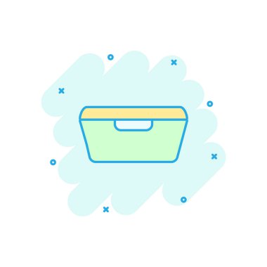 Çizgi roman tarzında banyo ikonu. Tuvalet hijyeni vektör karikatür resimli resim. Banyo spa iş konsepti sıçrama etkisi.