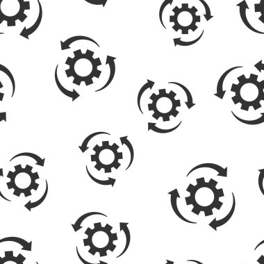 İş akışı işlem simgesini Dikişsiz desen arka plan. Dişli dişli çark okları vektör çizim ile. İş akışı sembolü desen.