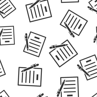 Sözleşme anlaşması simgesi Dikişsiz desen arka plan. Belge sayfası kalem vektör çizim ile. Sözleşme düzenleme sembolü desen.