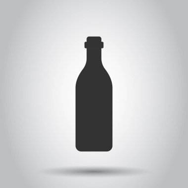 Şarap şişesi simgesini düz stil. Alkol şişe resimde beyaz arka plan üzerinde. Bira, votka, şarap kavramı.