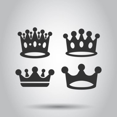 Taç diadem vektör simge düz stil ayarlayın. Beyaz arka planda lisanslı taç illüstrasyon. Kral, Prenses Kraliyet kavramı.