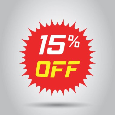 Etiket vektör simge düz stil içinde indirim. Satılık etiket işareti resimde beyaz arka plan üzerinde. Promosyon yüzde 15 indirim kavramı.
