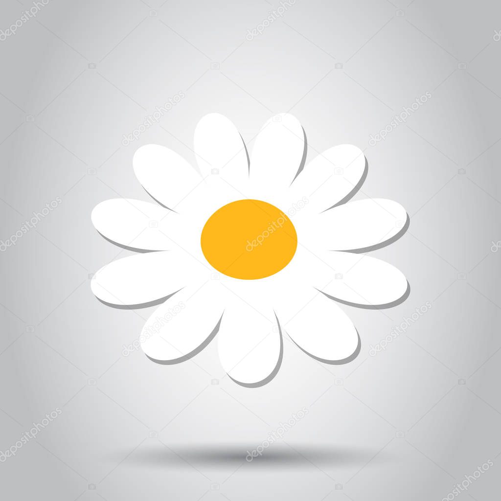 Chamomile flower vector icon in flat style. Daisy illustration on white background. Camomile sign concept.