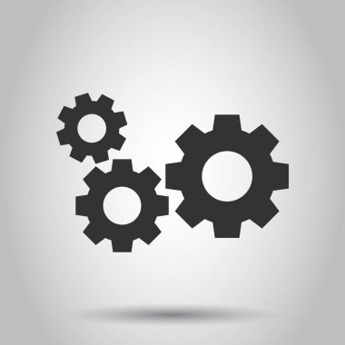 Vites düz stil vektör simgesi. COG wheel resimde beyaz arka plan üzerinde. Gearwheel karikatür iş kavramı.