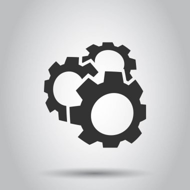 Vites düz stil vektör simgesi. COG wheel resimde beyaz arka plan üzerinde. Gearwheel karikatür iş kavramı.