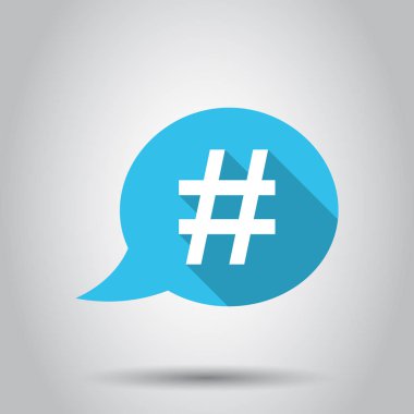 Düz stil hashtag vektör simgesi. Sosyal medya pazarlama resimde beyaz arka plan üzerinde. Hashtag ağ kavramı.