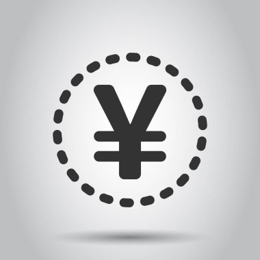 Yen, yuan para para birimi vektör simge düz tarzı. Yen sembolü resimde beyaz arka plan üzerinde para. Asya para iş kavramı.
