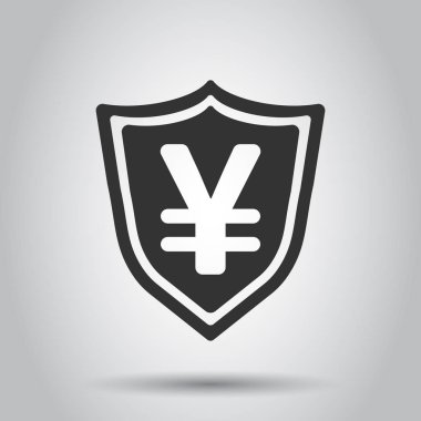 Yen, yuan para para birimi vektör simge düz stilde kalkan. Yen koruma sembol resimde beyaz arka plan üzerinde para. Asya para iş kavramı.