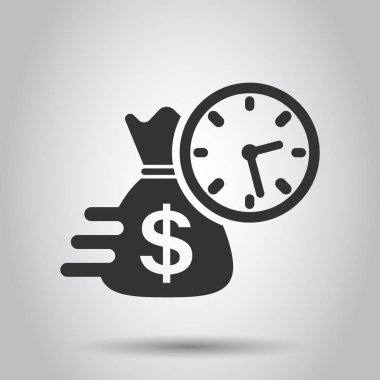 İş ve Finans Yönetimi simgesini düz tarzı. Zaman beyaz arka plan üzerinde para ilişkindir. Mali strateji iş kavramı.