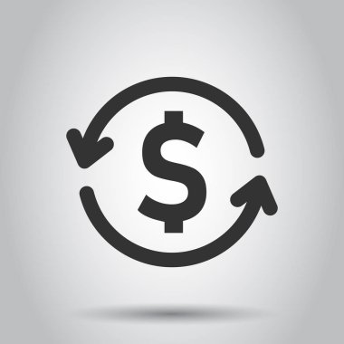 Düz stil ok simgesiyle para dolar. Döviz Kuru para resimde beyaz arka plan üzerinde. Mali strateji iş kavramı.