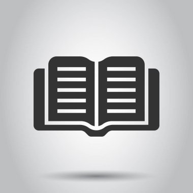 Düz stil açık kitap simgesini. Beyaz arka plan üzerinde metin kitap Illustration. Eğitim Kütüphane iş kavramı.