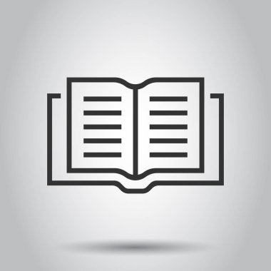 Düz stil açık kitap simgesini. Beyaz arka plan üzerinde metin kitap Illustration. Eğitim Kütüphane iş kavramı.