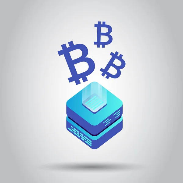 Exploitation Bitcoin Icône Vectorielle Serveur Dans Style Isométrique Blockchain Crypto — Image vectorielle