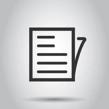 Düz biçimli belge notu simgesi. Beyaz arkaplanda kağıt sayfa vektör illüstrasyonu. Not: Belge işi konsepti.