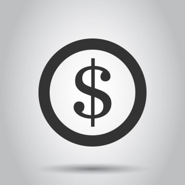 Paralar düz stil simgesinde yığını. Beyaz arka plan üzerinde dolar sikke vektör çizim. Para yığılmış iş kavramı.
