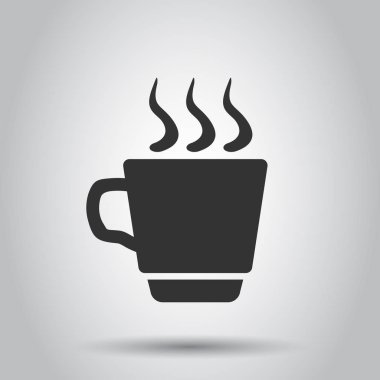 Kahve, çay Kupası simgesinde düz stil. Kahve kupa vektör çizim beyaz arka plan üzerinde. İçki iş kavramı.