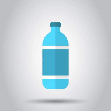 Düz stil su şişesi simgesini. Plastik soda şişesi vektör çizim beyaz arka plan üzerinde. Sıvı su iş kavramı.
