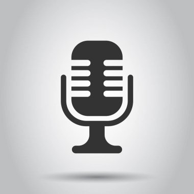 Düz stil mikrofon simgesi. Mikrofon vektör çizim beyaz zemin üzerine yayın. Mike konuşma iş kavramı.
