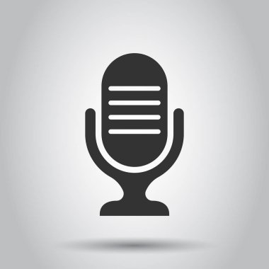 Düz stil mikrofon simgesi. Mikrofon vektör çizim beyaz zemin üzerine yayın. Mike konuşma iş kavramı.