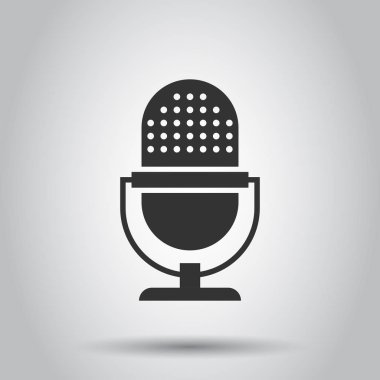 Düz stil mikrofon simgesi. Mikrofon vektör çizim beyaz zemin üzerine yayın. Mike konuşma iş kavramı.