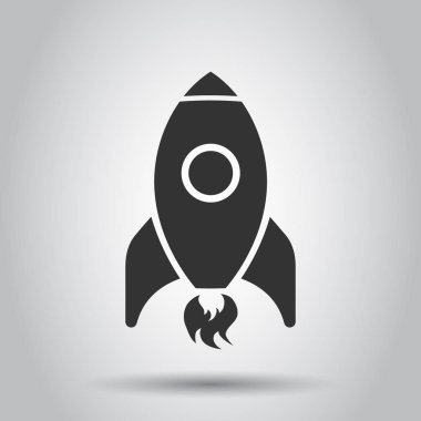 Çizgi film roket uzay gemisi simgesini düz stil. Uzay gemisi vektör çizim beyaz arka plan üzerinde. Başlangıç iş kavramı.