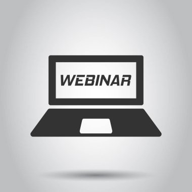 Çevrimiçi eğitim süreci simgesini düz stil. Webinar seminer vektör çizim beyaz arka plan üzerinde. E-öğrenme iş kavramı.