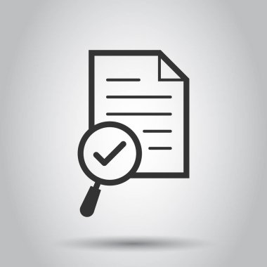 Düz stil inceleme belge planı simgesi. Deyim vektör çizim beyaz arka planda gözden geçirin. Büyüteç'i Büyüteç iş kavramı ile belge.