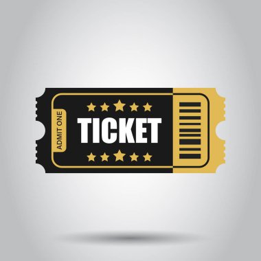 Sinema bilet simgesini düz stil. Bir kupon giriş vektör çizim beyaz arka plan üzerinde itiraf. Bilet iş kavramı.