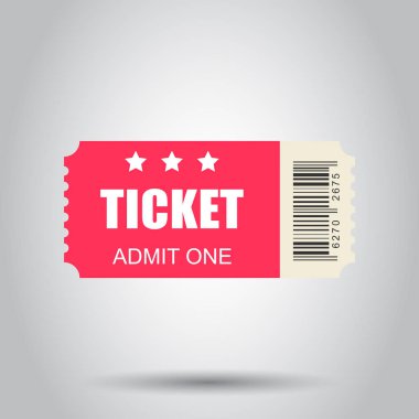Sinema bilet simgesini düz stil. Bir kupon giriş vektör çizim beyaz arka plan üzerinde itiraf. Bilet iş kavramı.