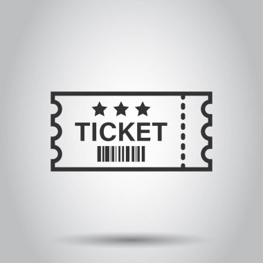 Sinema bilet simgesini düz stil. Bir kupon giriş vektör çizim beyaz arka plan üzerinde itiraf. Bilet iş kavramı.