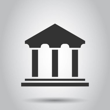 Banka düz stil simgesinde bina. Hükümet mimari vektör çizim beyaz arka plan üzerinde. Müze dış iş kavramı.