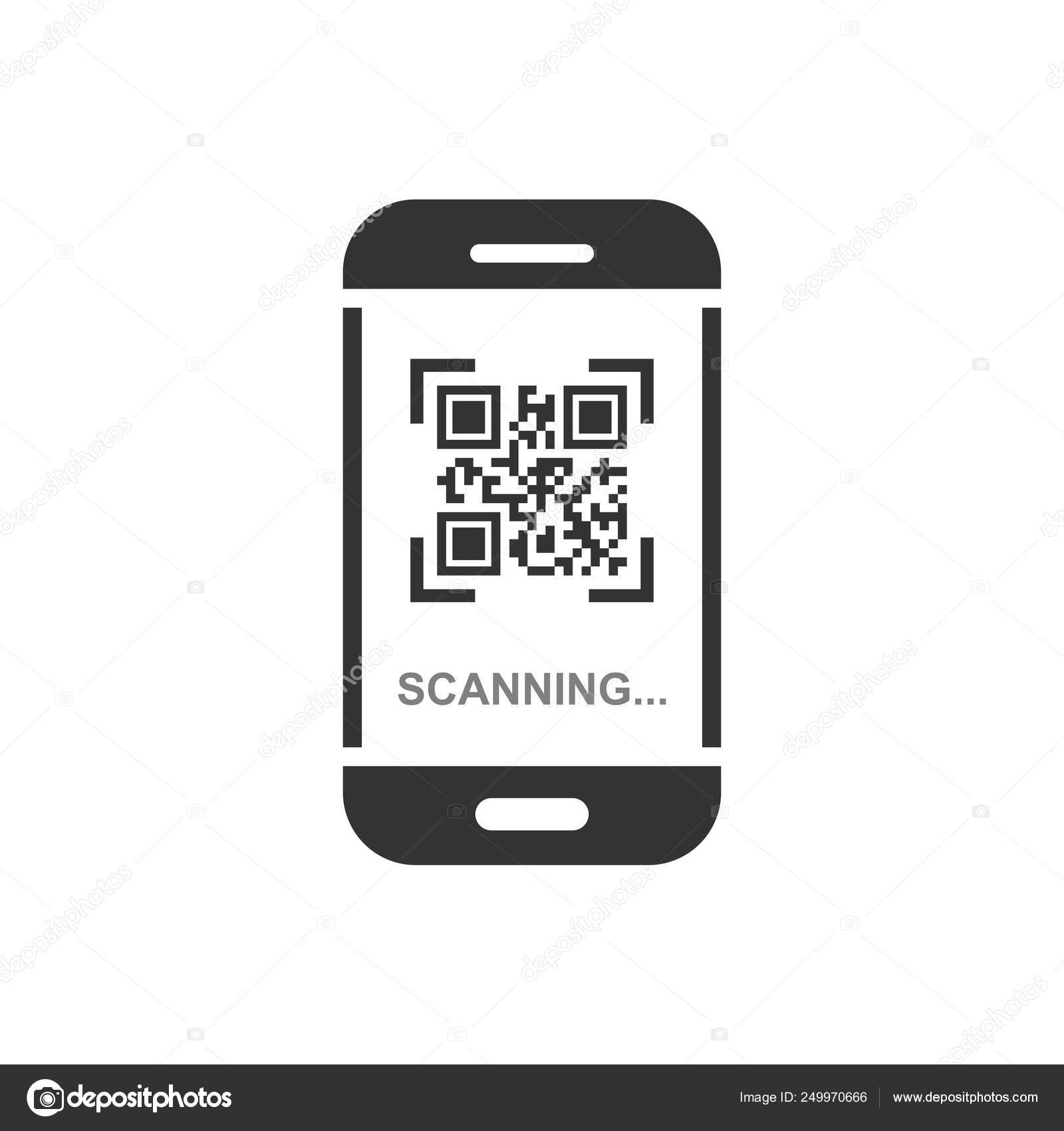 QR-код сканирует значок телефона в плоском стиле. Сканер в смартфоне  Стоковый вектор ©sanek13744 249970666