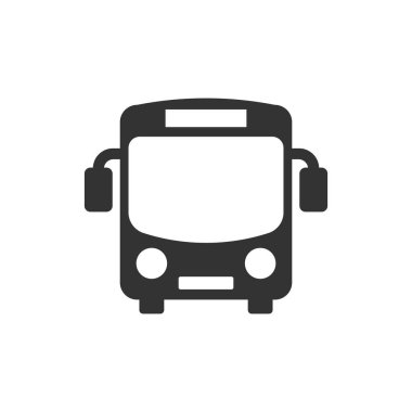 Okul otobüsü simgesini düz stil. Autobus vektör çizim wh üzerinde