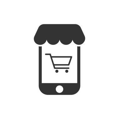 Düz tarzı online alışveriş simgesi. Smartphone mağaza vektör Hüseyin