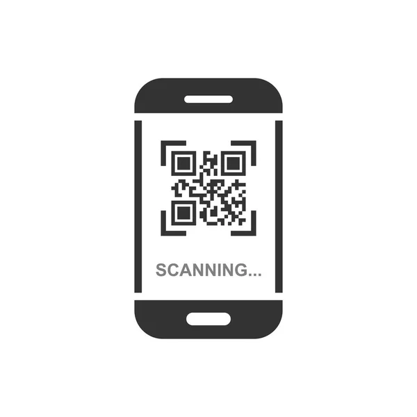 Qr code scan phone icon in flat style. Scanner in smartphone vec — Stock Vector