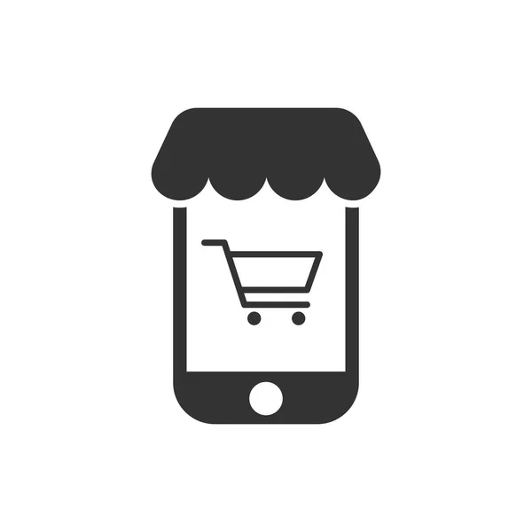 Online winkelen pictogram in vlakke stijl. Smartphone winkel vector illu — Stockvector