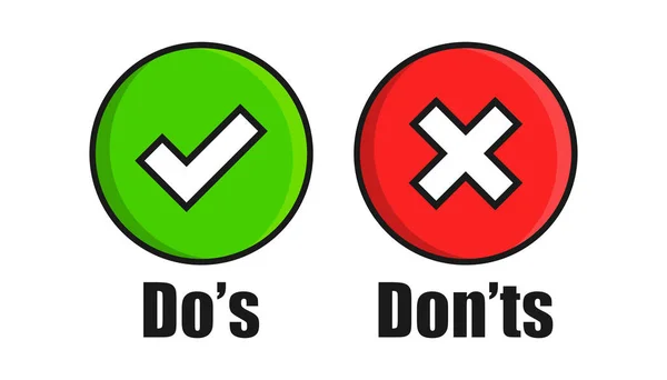 Do's and don'ts sign icon in flat style. Like, unlike vector ill — Stock Vector