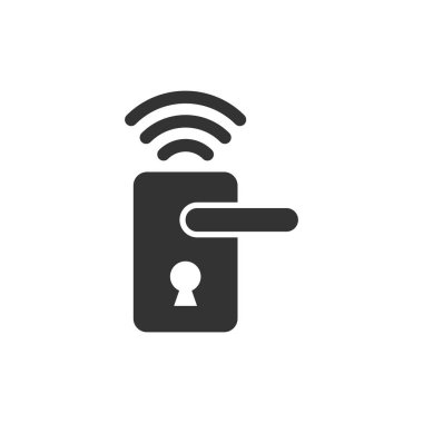 Düz tarzda kablosuz kapı kilit işareti simgesi. Akıllı ev vektör il