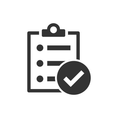 Düz stilde belge işareti simgesi kontrol listesi. Anket vektör illust